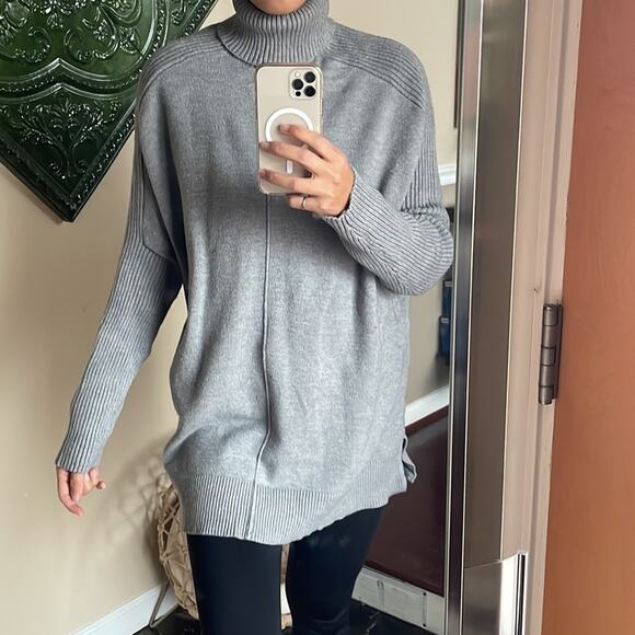 TIME and TRU Gray Turtleneck Longline Ribbed Knit Sweater Blouse - Picture 11 of 11